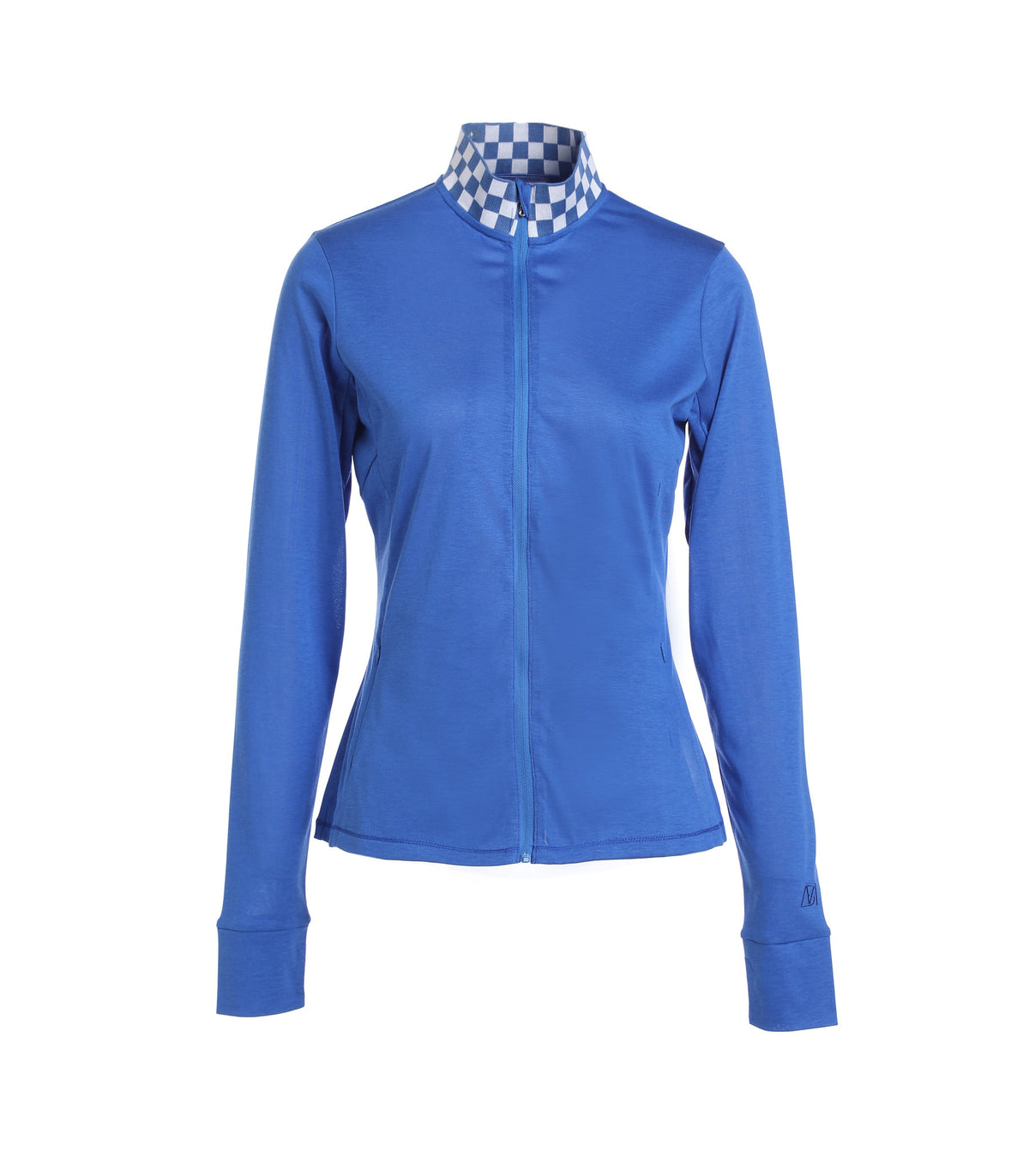 Checker Full-Zipper Long Sleeves Top