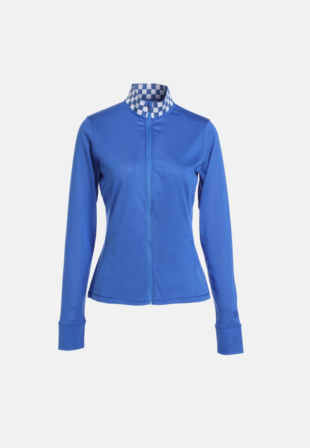 Checker Full-Zipper Long Sleeves Top
