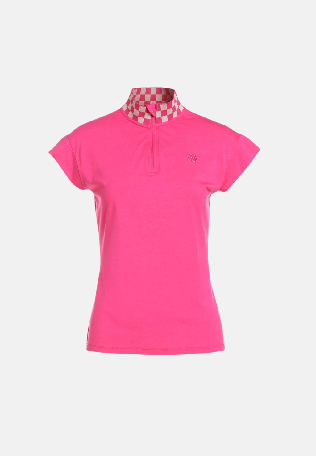 Premium Cotton Blend Checkered Collar Half-Zipped Top