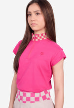 Load image into Gallery viewer, Premium Cotton Blend Checkered Collar Half-Zipped Top
