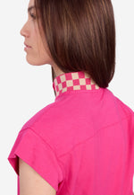 Load image into Gallery viewer, Premium Cotton Blend Checkered Collar Half-Zipped Top
