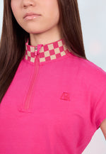 Load image into Gallery viewer, Premium Cotton Blend Checkered Collar Half-Zipped Top

