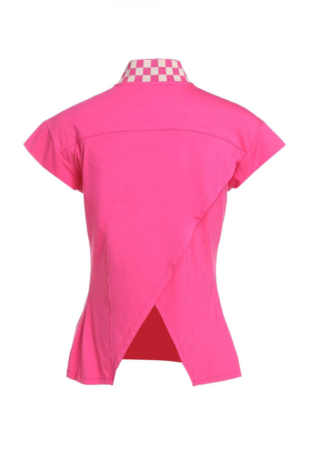 Premium Cotton Blend Checkered Collar Half-Zipped Top