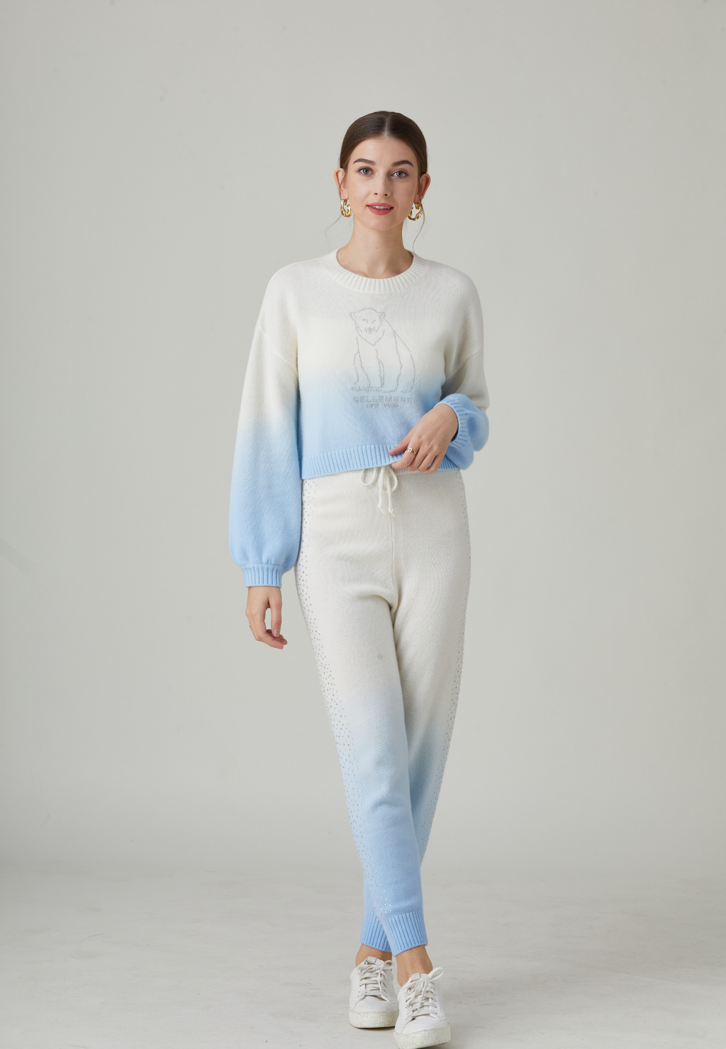 Pantalon long en cachemire dégradé (avec touche de cristal)