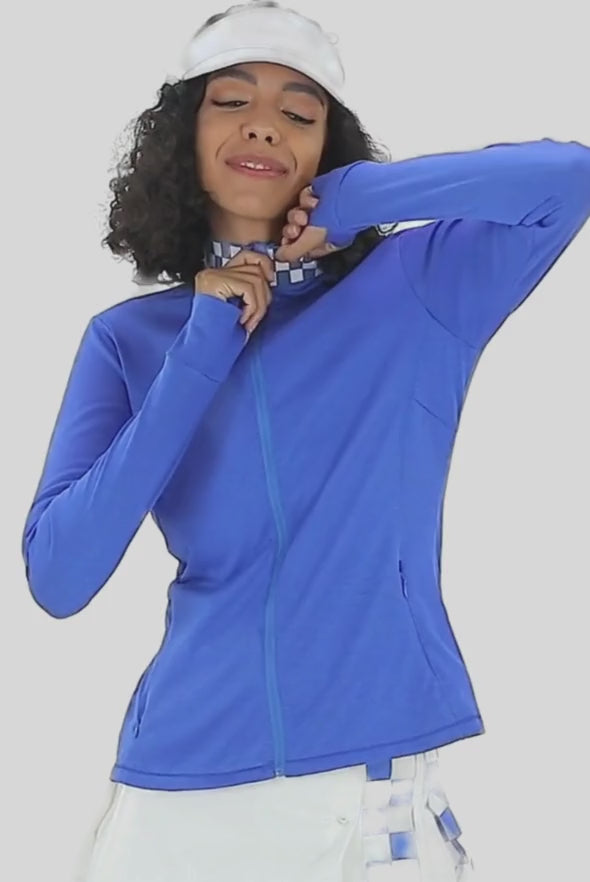 Checker Full-Zipper Long Sleeves Top