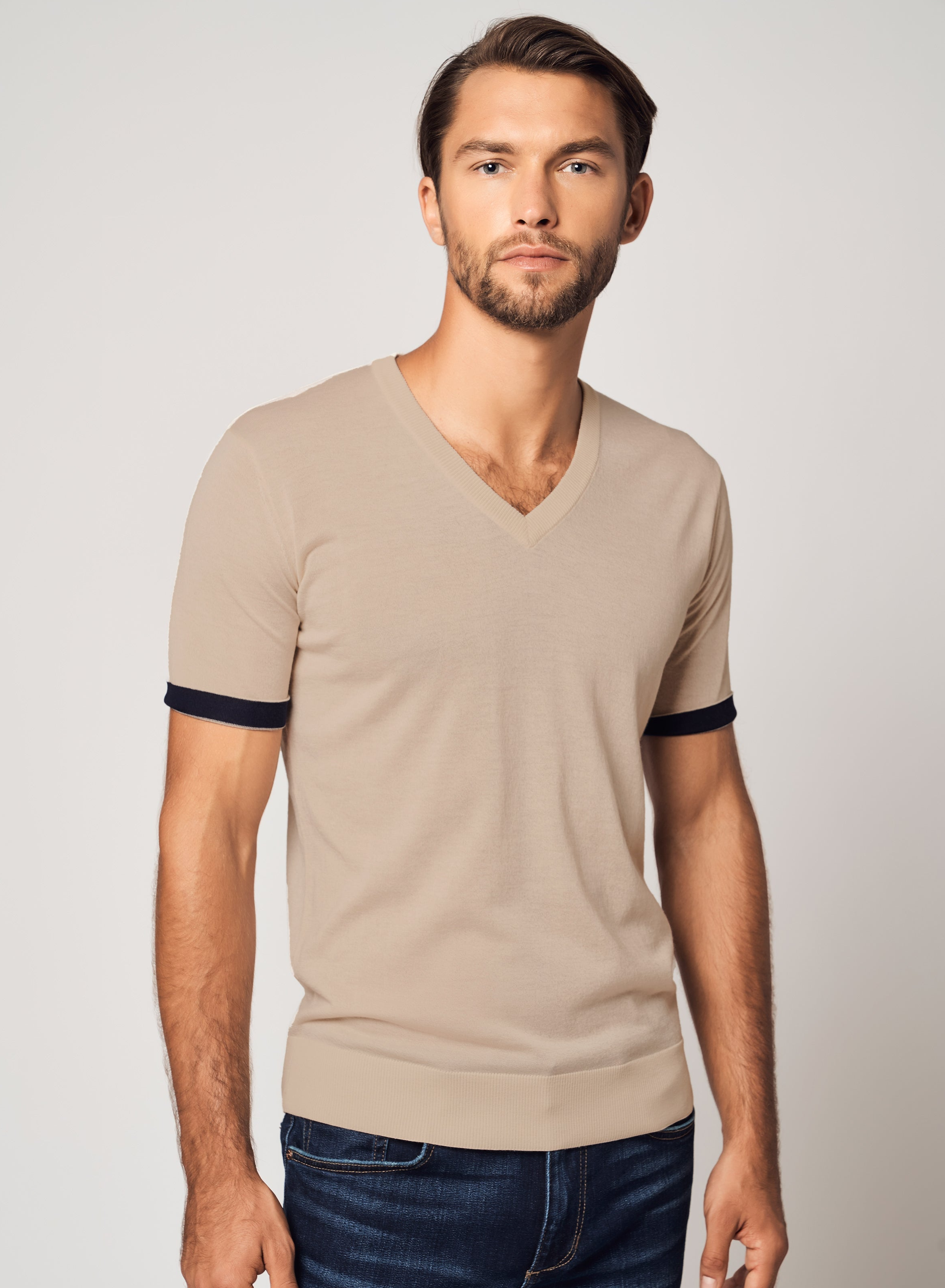 Striped Short-Sleeve Cashmere T-shirt