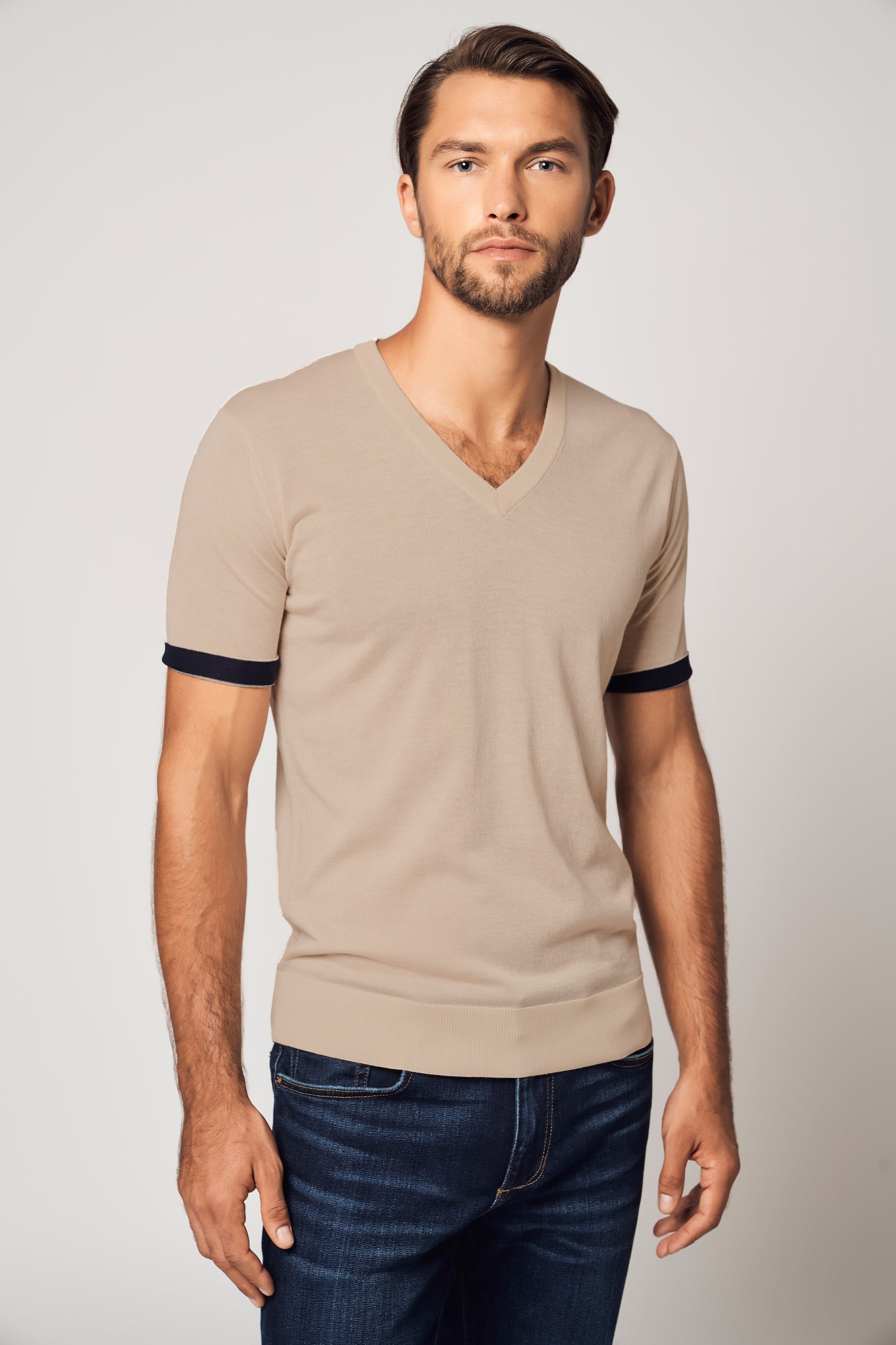 Striped Short-Sleeve Cashmere T-shirt