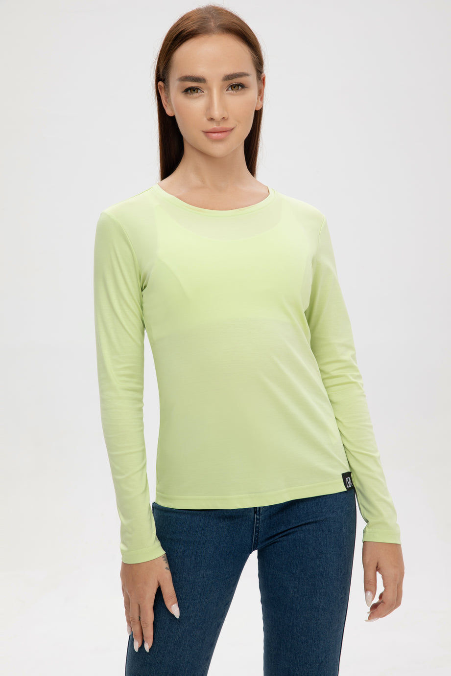 Long Sleeve Crew Neck Mercerized Cotton Women T-shirt | Bellemere