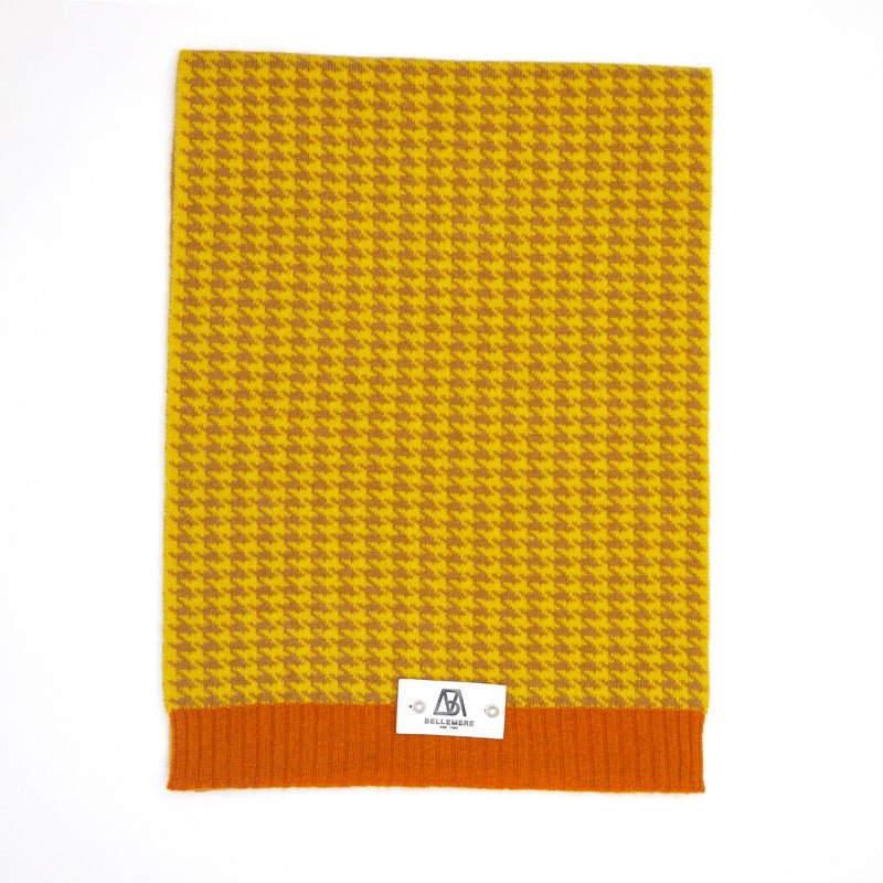 Houndstooth Scarf (Multicolor Cashmere with Rib Details)