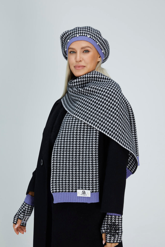 Houndstooth Scarf (Multicolor Cashmere with Rib Details)