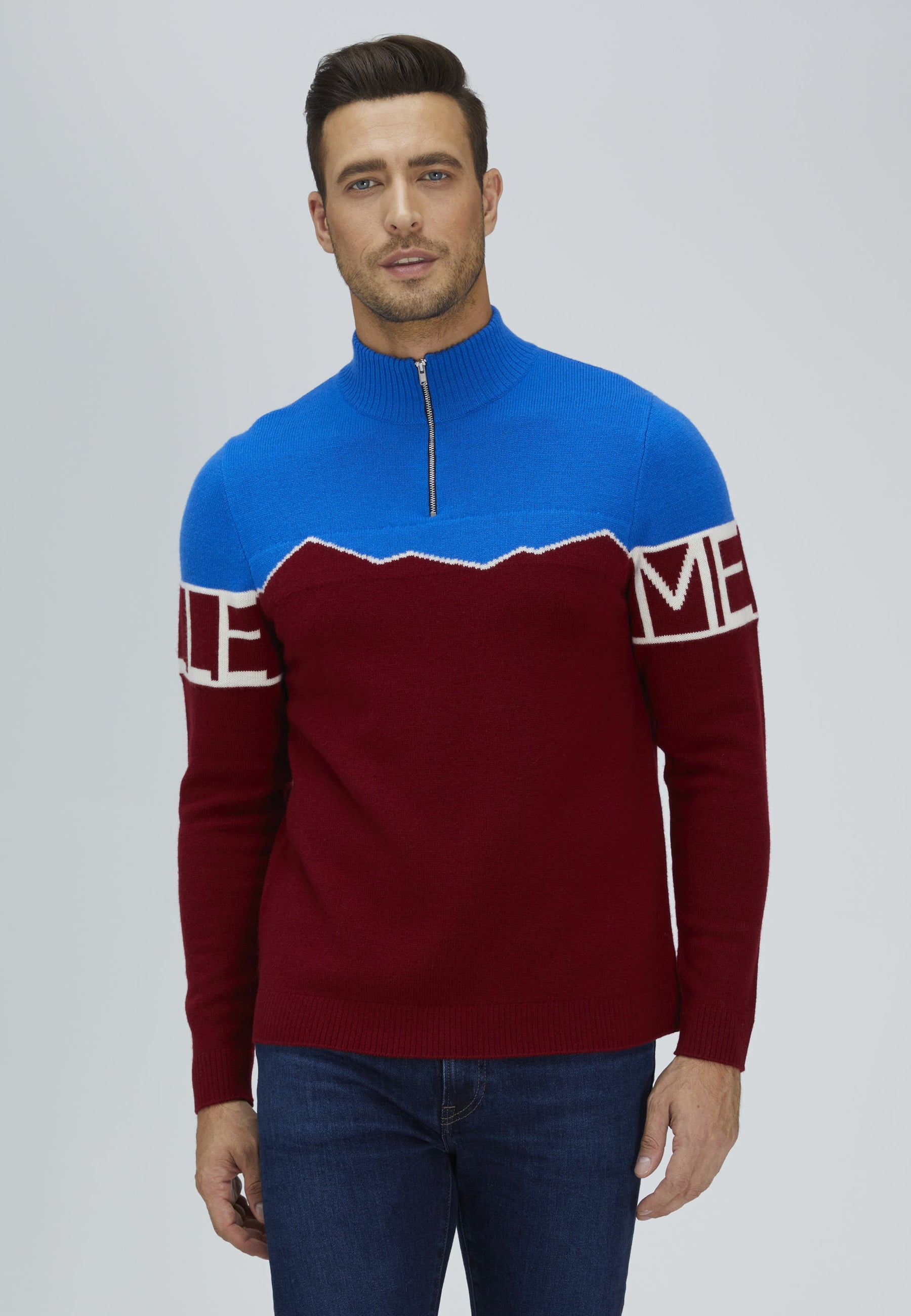 Mountain-Print Half-Zipped Merino Sweater