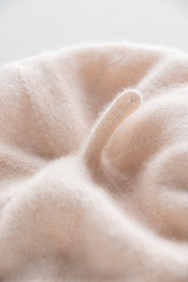 Cashmere Beret with Ribbing Detail