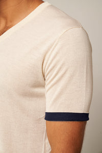 Striped Short-Sleeve Cashmere T-shirt211122012389544