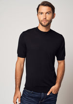 Load image into Gallery viewer, Silk Cashmere High Neck Short Sleeve Tee | Black | Bellemere New York | 100% Cashmere Sustainable
