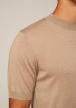 将图片加载到图库查看器，Silk Cashmere High Neck Short Sleeve Tee | Sand | Bellemere New York | 100% Cashmere Sustainable
