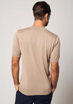 Load image into Gallery viewer, Silk Cashmere High Neck Short Sleeve Tee | Sand | Bellemere New York | 100% Cashmere Sustainable
