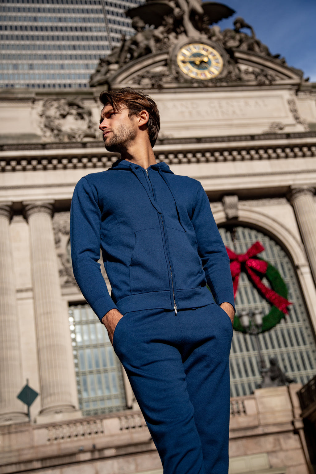 ENSEMBLE sweat à capuche zippé en coton raffiné