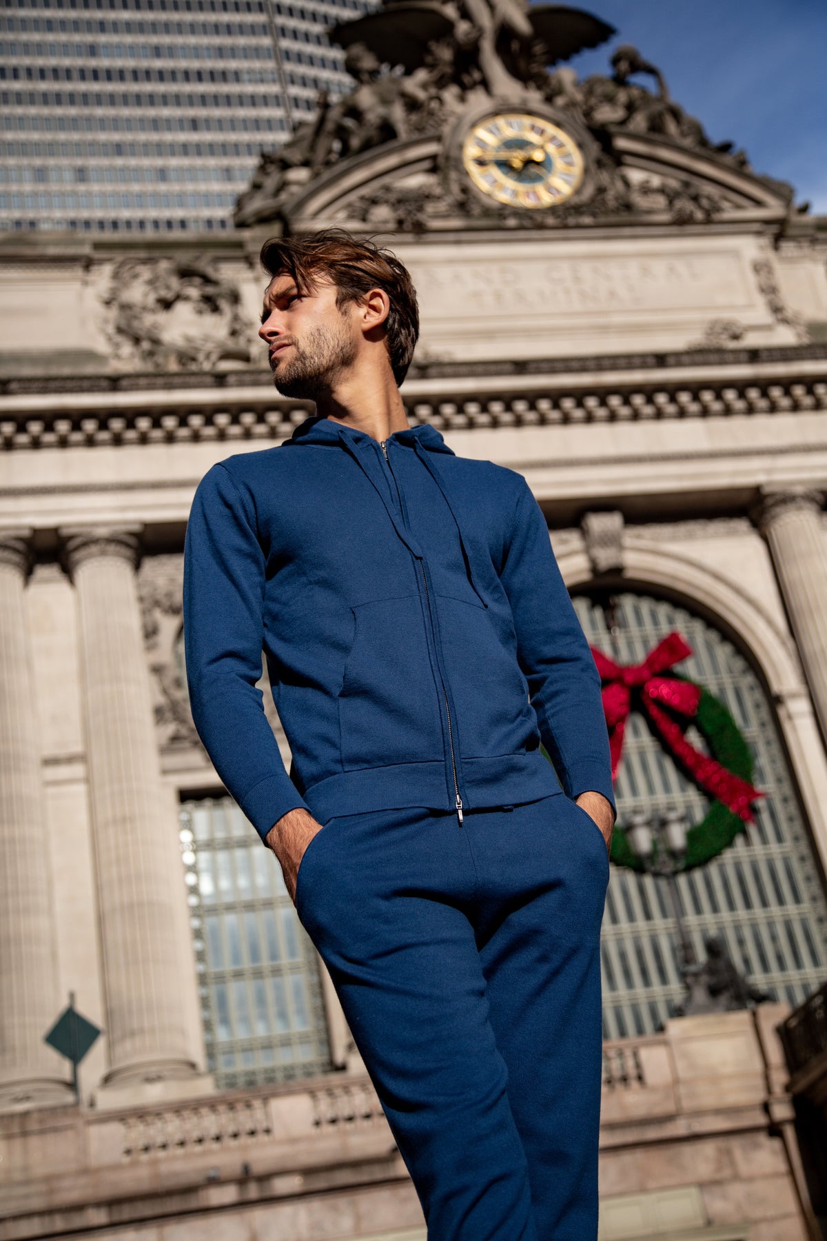 ENSEMBLE sweat à capuche zippé en coton raffiné
