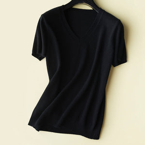 Silk Cashmere V-Neck T-Shirt3129732362944754
