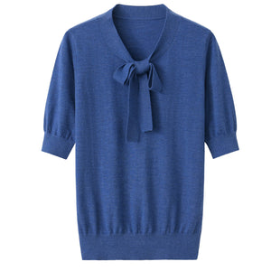 Tie Neck Worsted Cashmere Top1911088776626344