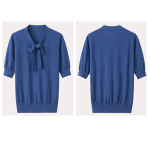 Tie Neck Worsted Cashmere Top1711088776986792