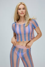 Load image into Gallery viewer, Two-Tone Crochet Top and Pants Set
