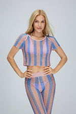 Load image into Gallery viewer, Two-Tone Crochet Top and Pants Set
