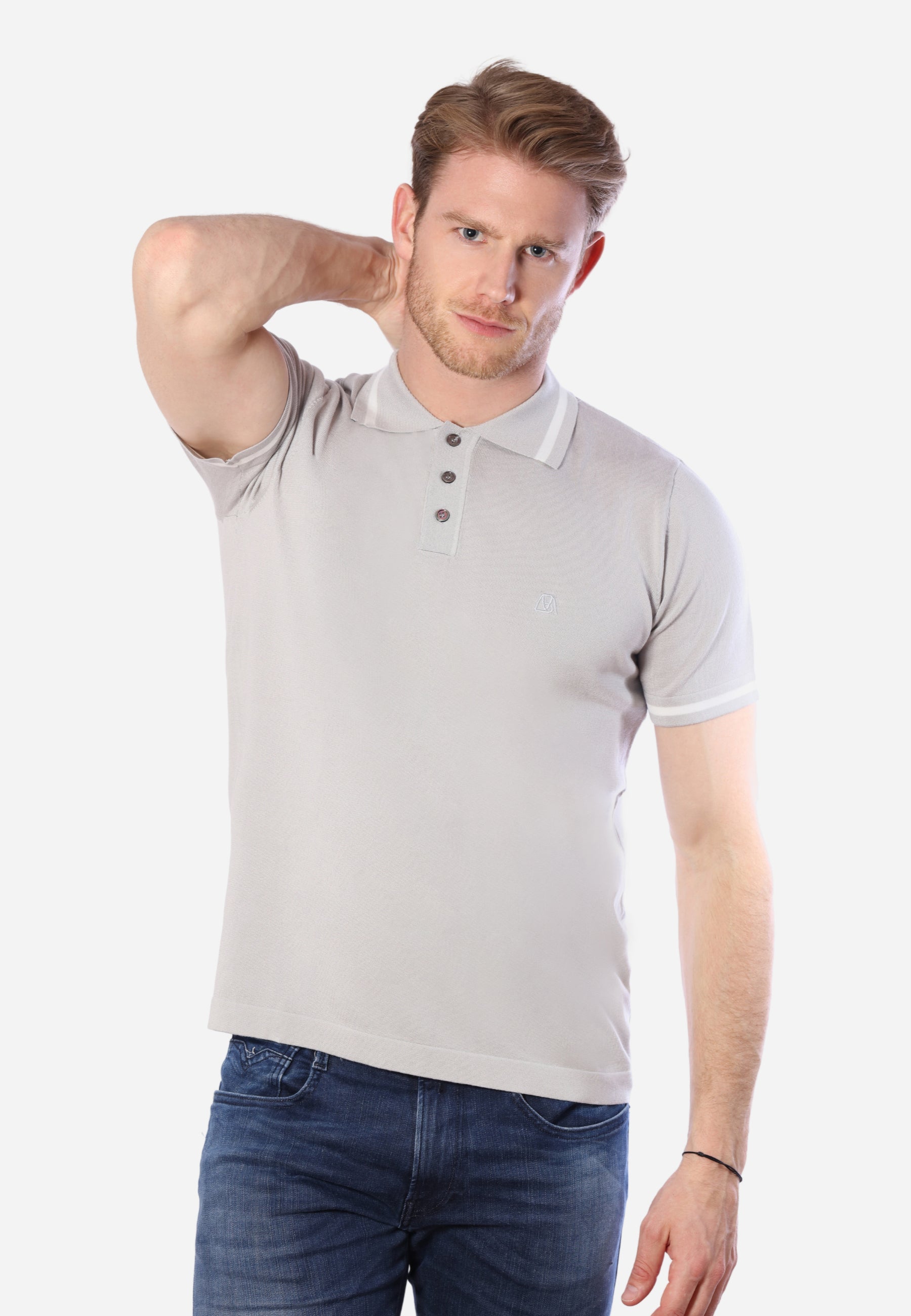 Tencel Polo Shirt with Stripe Detail