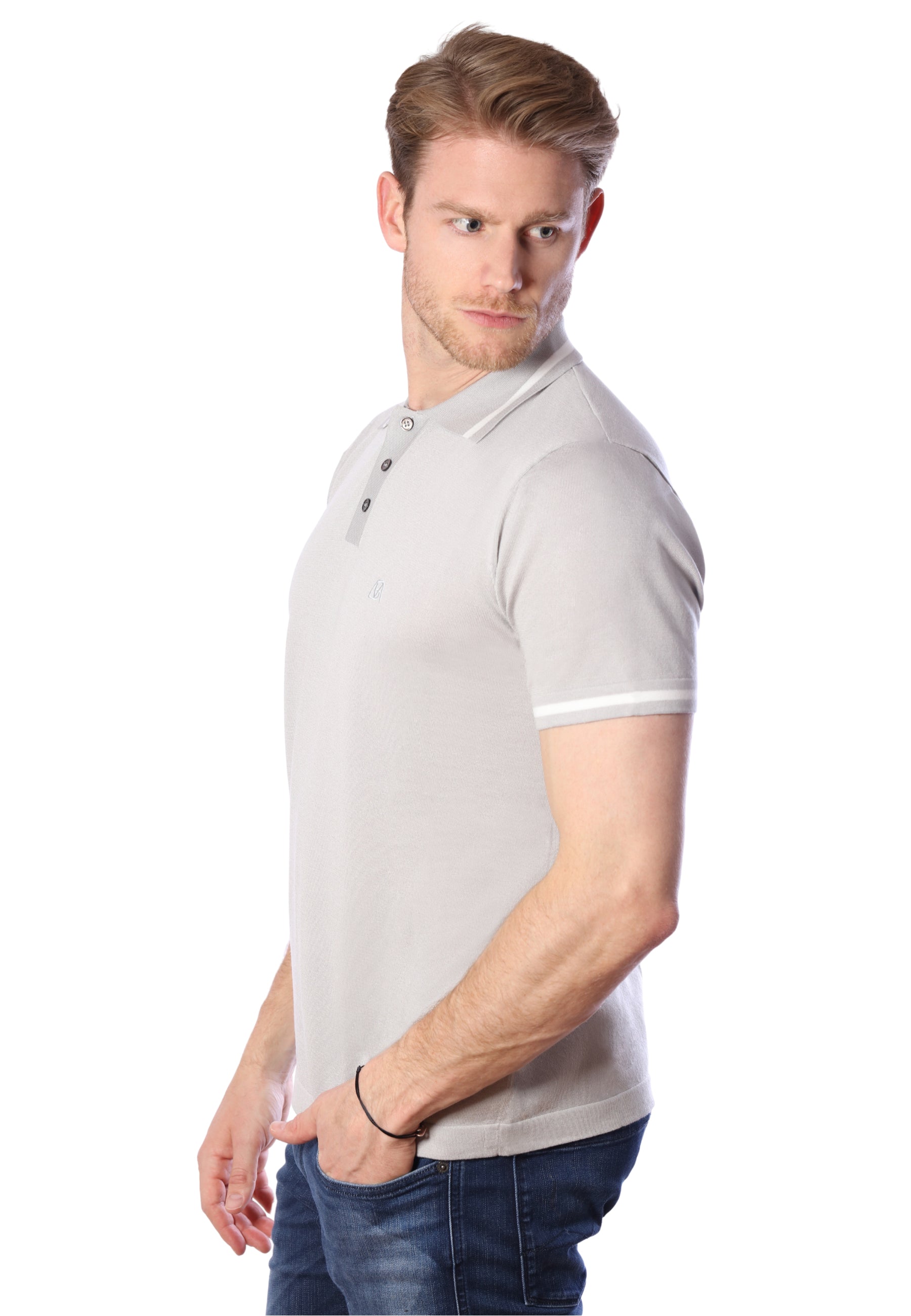 Tencel Polo With Stripe Detail | Grey Size S M L XL | Bellemere New York 100% Sustainable Fashion | 100% Tencel | Tennis & Golf Polo Shirt