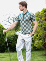 Lade das Bild in den Galerie-Viewer, Check Tencel Polo | Green White Chequered Size S M L XL XXL | Bellemere New York 100% Sustainable Fashion | 100% Tencel | Tennis &amp; Golf Polo Shirt
