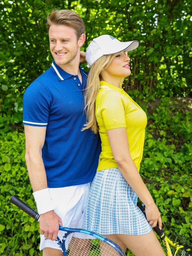 Cotton Cashmere Polo With Stripe Detailing | Blue Size S M L XL XXL | Bellemere New York 100% Sustainable Fashion | 90% Cotton 10% Cashmere | Tennis & Golf Polo Shirt