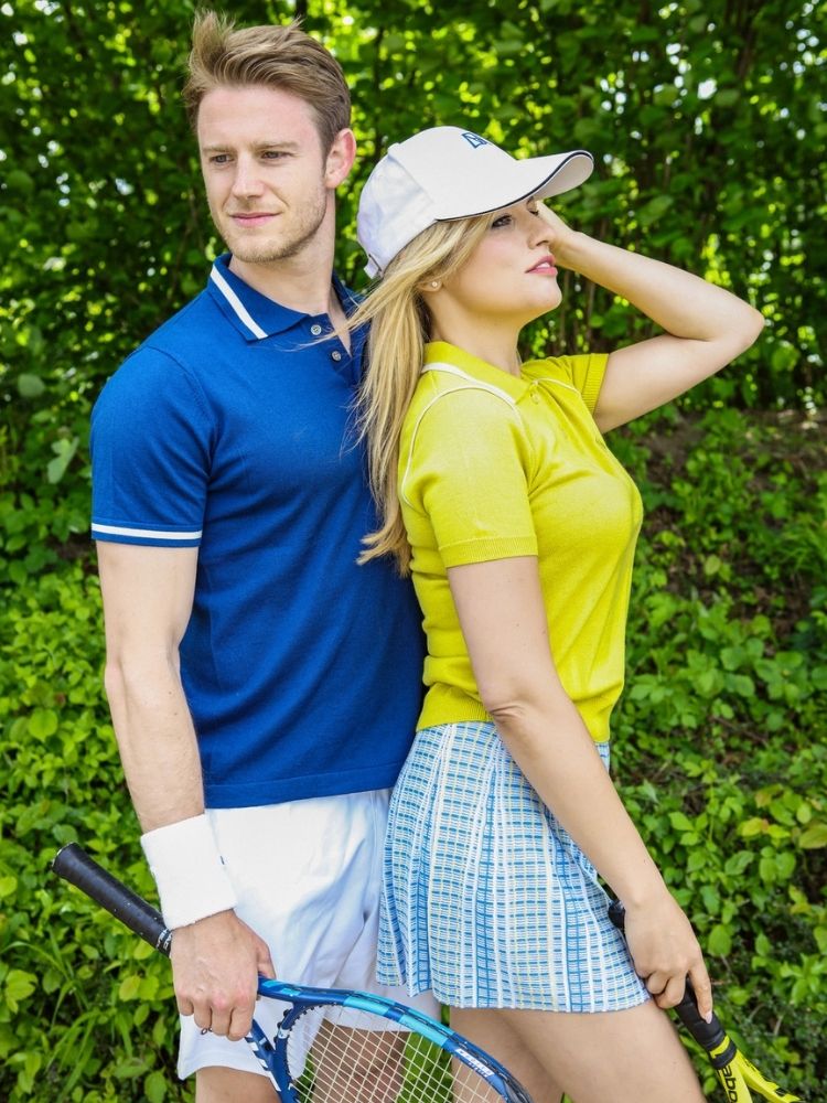 Cotton Cashmere Polo With Stripe Detailing | Blue Size S M L XL XXL | Bellemere New York 100% Sustainable Fashion | 90% Cotton 10% Cashmere | Tennis & Golf Polo Shirt