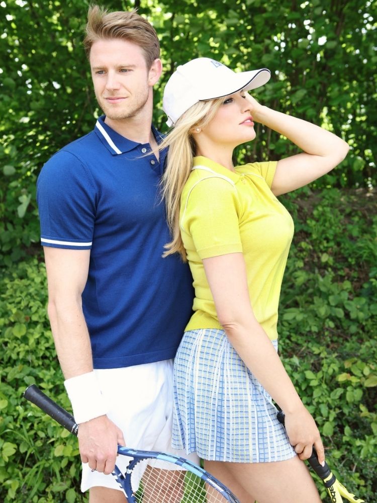 Cotton Cashmere Polo With Stripe Detailing | Blue Size S M L XL XXL | Bellemere New York 100% Sustainable Fashion | 90% Cotton 10% Cashmere | Tennis & Golf Polo Shirt