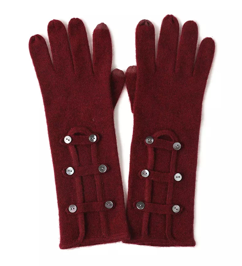 Cashmere Long Gloves with Button