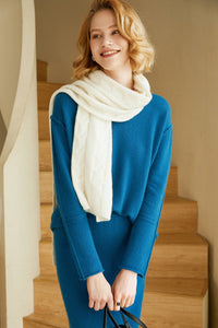 Solid Cable-Knit Cashmere Scarf824862091772146